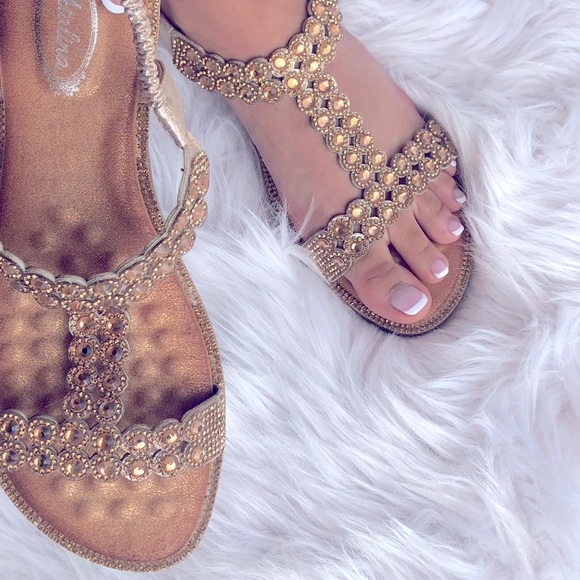 Italina Amber Rhinestone Embellished Bronze Wedge - Picture 2 of 10